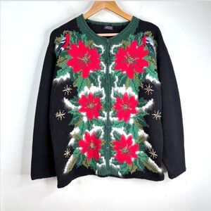 Vrikke Norwegian Irene Haugland Zahl Christmas Cardigan XL Poinsettia Embroidery